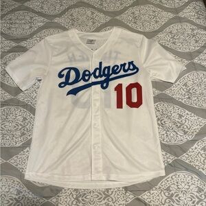 White Dodgers Jersey with Blue and Red Accents